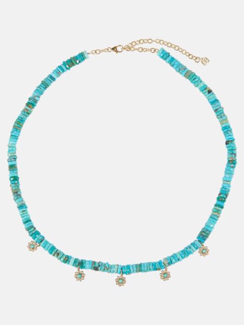 SYDNEY EVAN Daisy 14kt gold beaded necklace with diamonds