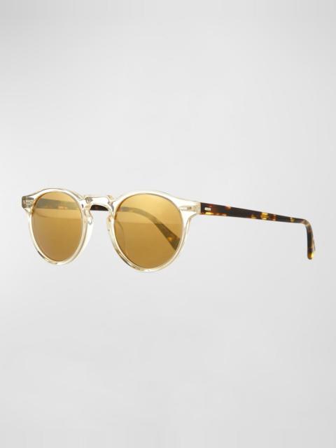 Oliver Peoples Gregory Peck Round Plastic Sunglasses, Clear/Tortoise