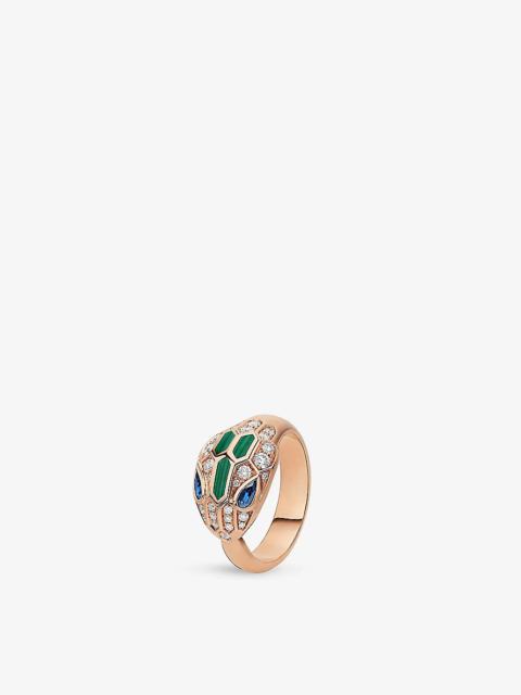 Serpenti 18ct rose-gold, sapphire, diamond and malachite ring