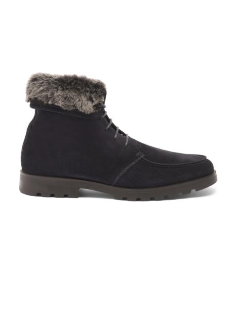 Santoni Men’s blue suede lace-up boot with fur