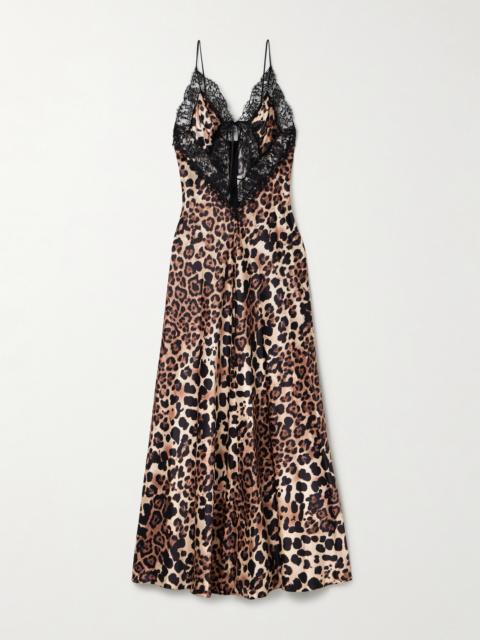 RODARTE Cutout Lace-trimmed Leopard-print Silk-satin Maxi Dress