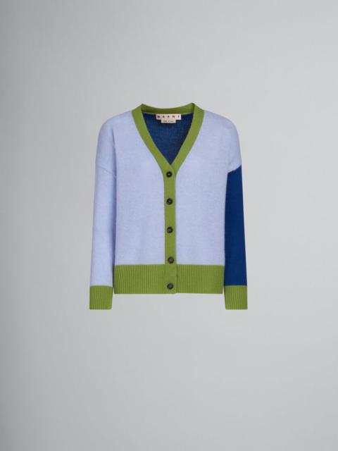 BLUE COLOUR-BLOCK CASHMERE CARDIGAN