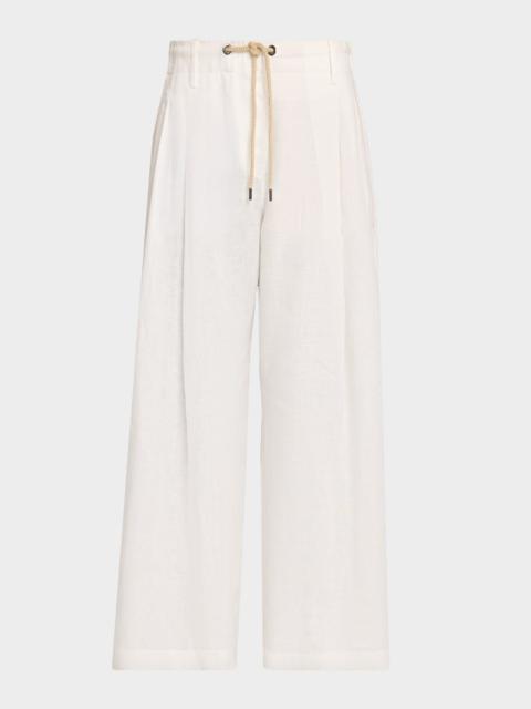Brunello Cucinelli Drawstring Wide-Leg Linen-Blend Pants