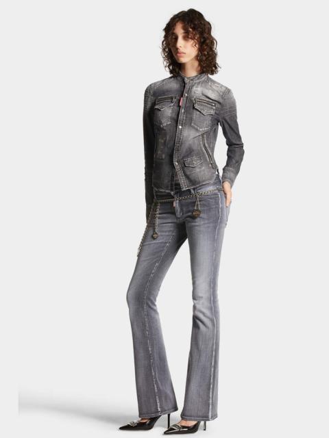 DSQUARED2 GREY PROPER WASH MEDIUM WAIST FLARE JEANS