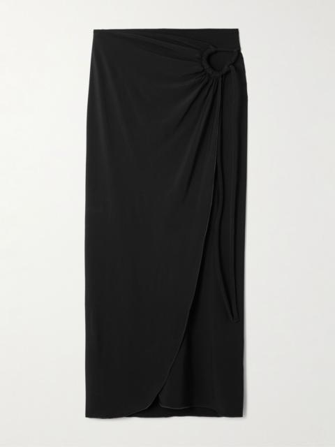 Max Mara Afoso gathered jersey wrap-effect maxi skirt Black