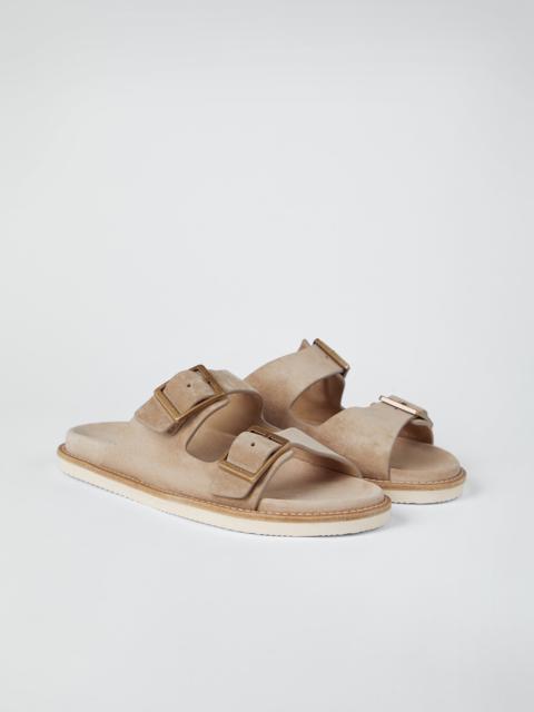 Brunello Cucinelli Washed suede urban slides