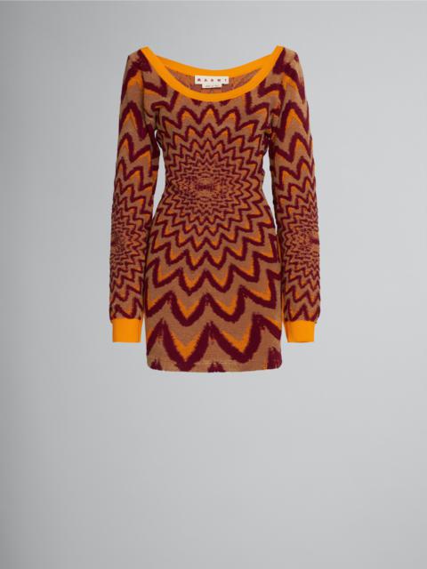 Marni SHORT ORANGE-TONE DRESS WITH OPTICAL MOTIF