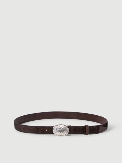 Brunello Cucinelli Textured calfskin belt with braided metal buckle