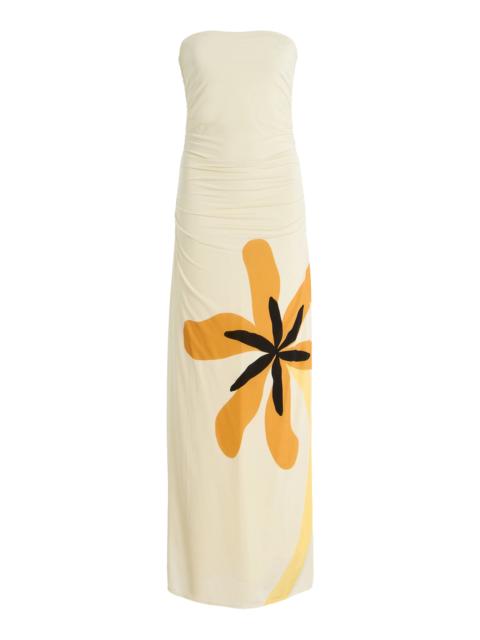 CALA de la CRUZ Exclusive Daphne Strapless Printed Jersey Maxi Dress white