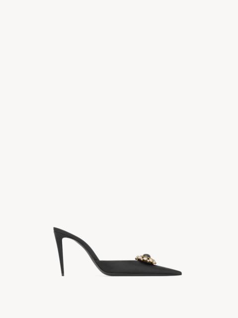 SAINT LAURENT COSMO MULES IN SATIN AND CRYSTALS