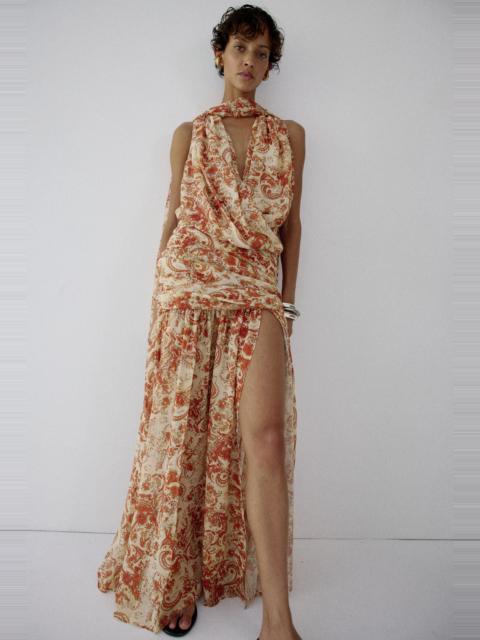 De La Vali AZUL DRAPED NECKLINE DRESS IN CACHEMIRA CHIFFON