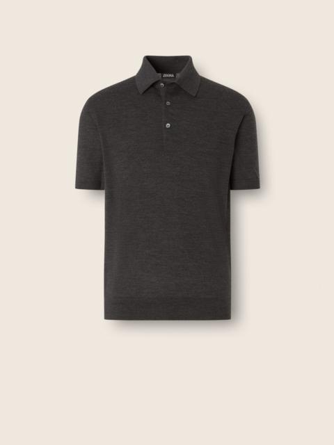 ZEGNA DARK GREY MÉLANGE TROFEO 15MILMIL15 WOOL POLO SHIRT