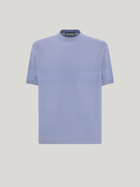 Canali AIR FORCE BLUE COTTON SHORT-SLEEVED T-SHIRT WITH CONTRASTING DETAIL