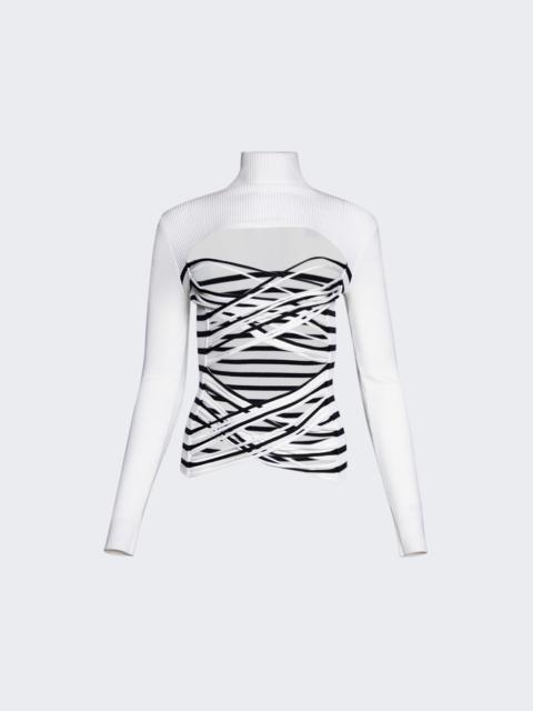 Jean Paul Gaultier Mariniere Laceree Long Sleeve Top White And Navy