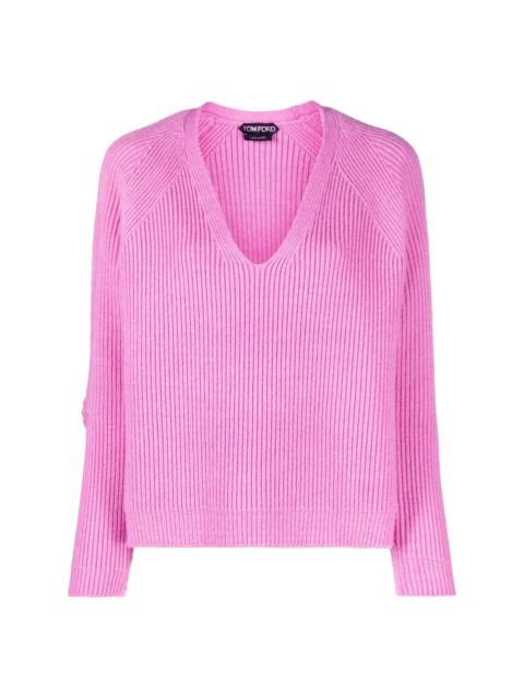 ribbed V-neck jumper