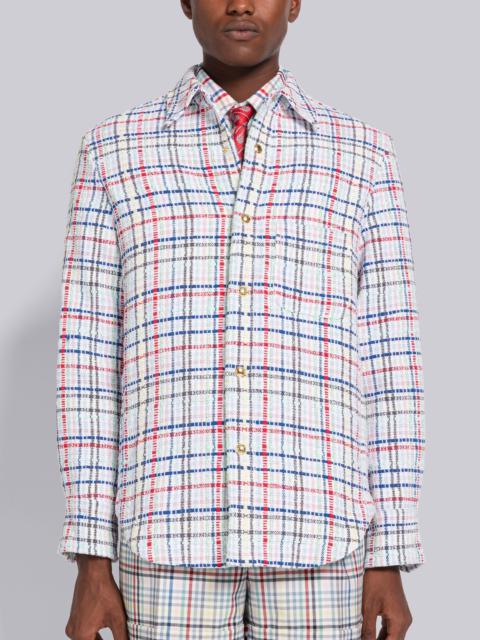 Thom Browne Micro Gingham Tweed Snap Front Shirt Jacket