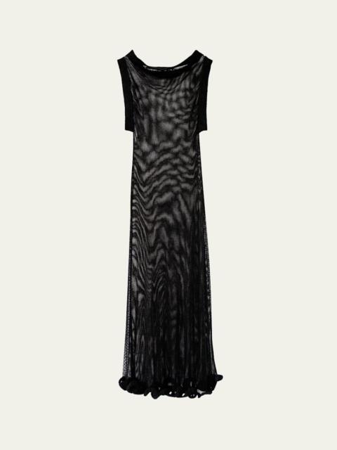 AISLING CAMPS Wave Boatneck Mesh-Knit Maxi Dress