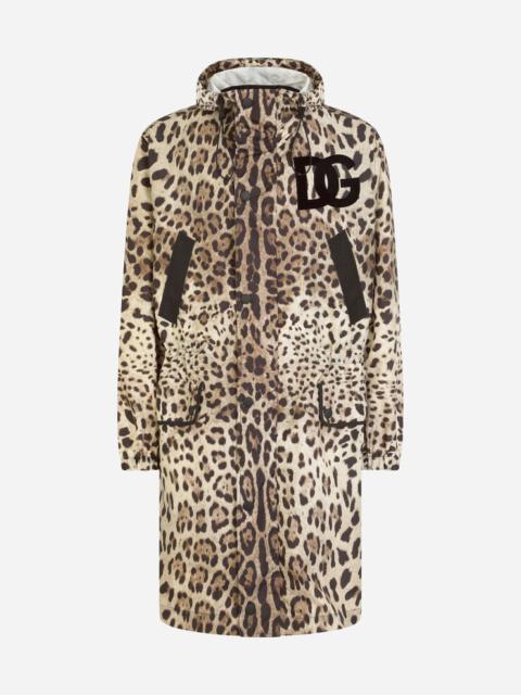 Dolce & Gabbana Hooded nylon parka with leopard print