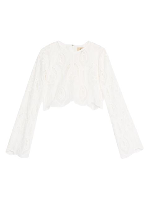 JBQ Women's Karli Lace Long-Sleeve Cotton Top - Off White