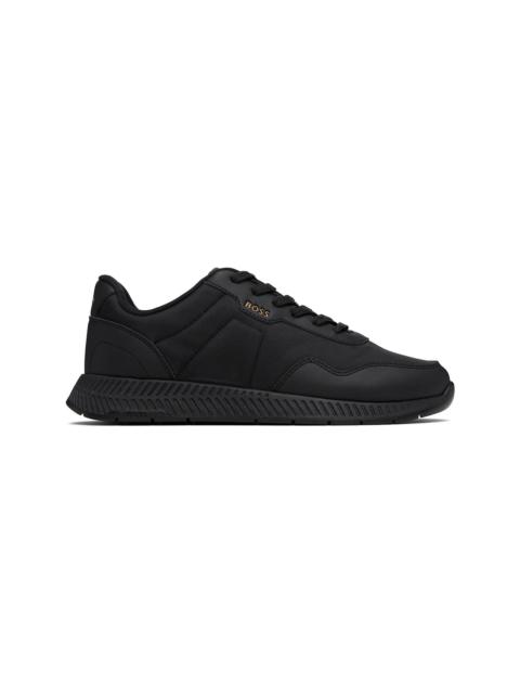 BOSS Black Faux-Leather & Mesh Sneakers