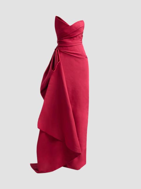 Monique Lhuillier Women's Asymmetric Draped Silk Faille Gown - Rhubarb