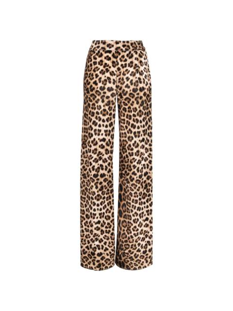 leopard-print flared trousers