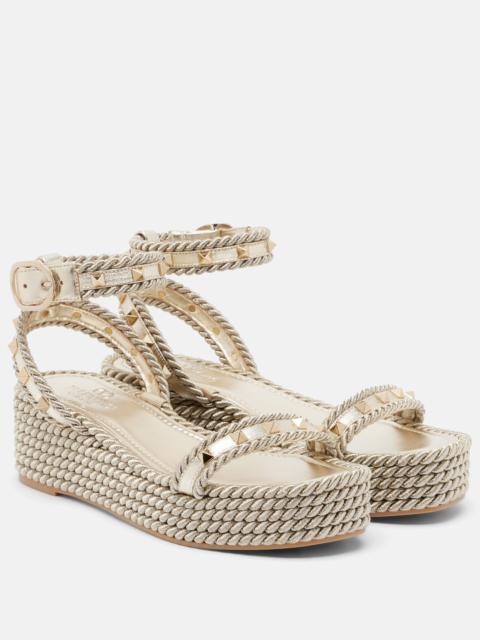 Valentino Rockstud Torchon leather espadrille wedges