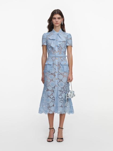 self-portrait Blue Lace Tie Neck Midi Dress