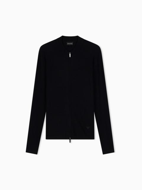 EMPORIO ARMANI VIRGIN WOOL CARDIGAN WITH A REGULAR FIT AND FANCY STITCH