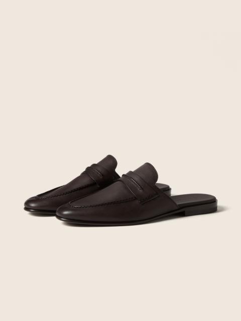 ZEGNA DARK BROWN LEATHER MOCASSIN SABBIA LOAFER MULE