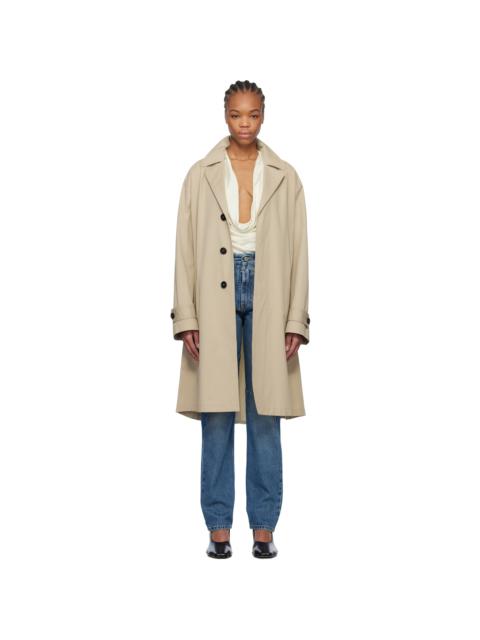 Beige Spliced Cotton Gabardine Trench Coat