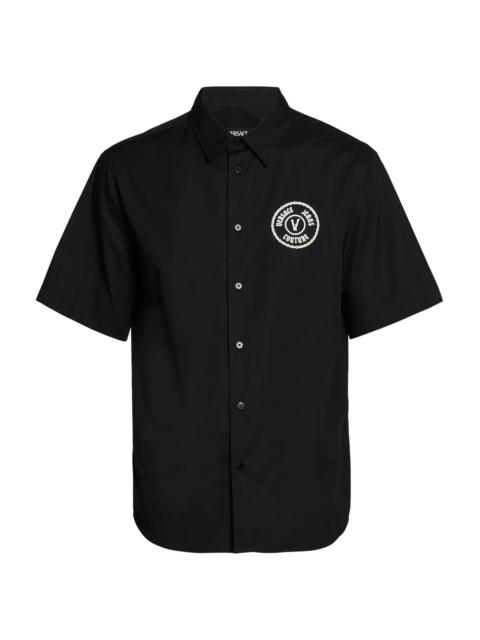 VERSACE JEANS COUTURE Men's Logo Patch Cotton Shirt - Black