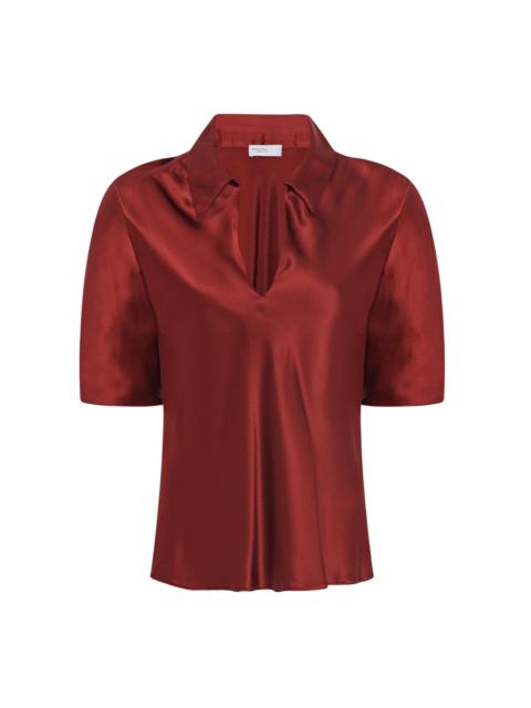 ROSETTA GETTY Silk Satin Polo Top red