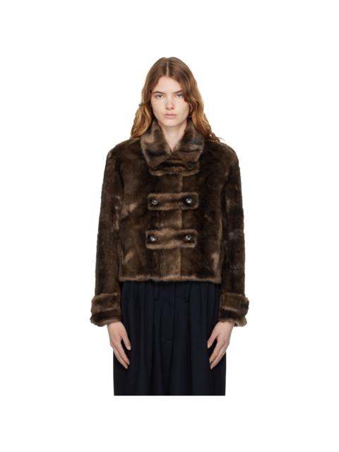OPEN YY Brown Faux Fur Tab Toggle Jacket