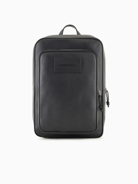EMPORIO ARMANI Tumbled-leather backpack with laptop compartment