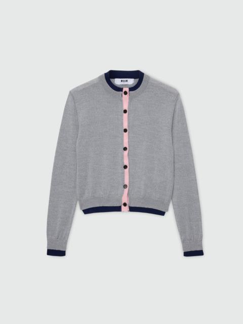 MSGM Grey wool cardigan with contrasting double-edge trim