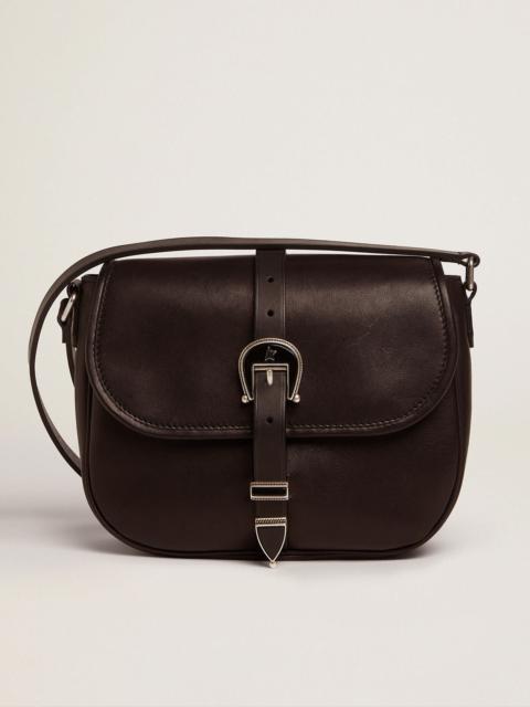 Medium Sally Bag in black leather with buckle and shoulder strap