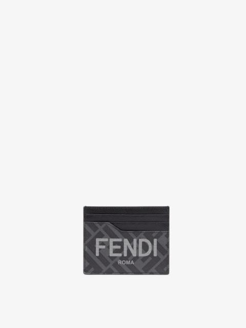 FENDI Card holder with central flat pocket and 6 slots. Made of textured fabric with a gray and black FF m
