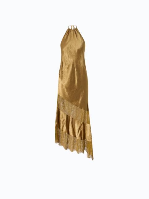 PINKO ASYMMETRIC SATIN MIDI DRESS WITH LACE