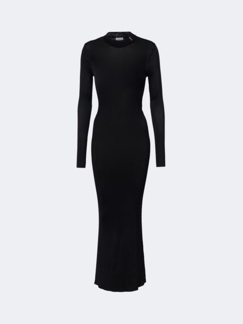 SAINT LAURENT Cassandre ribbed-knit silk maxi dress