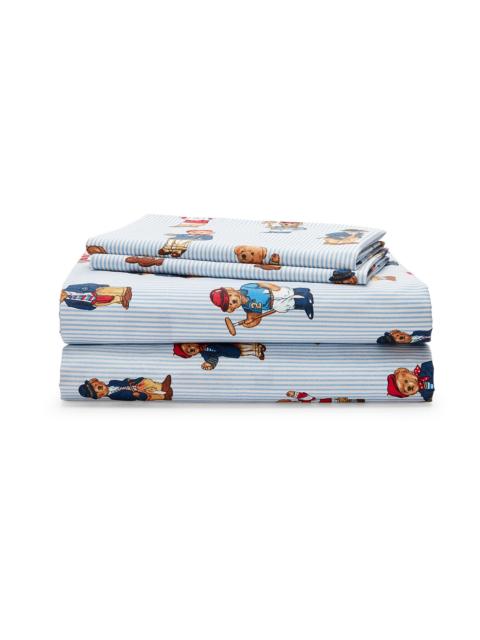 Ralph Lauren Teddy Bear Stripe 4-Piece Sheeting Set - Blue