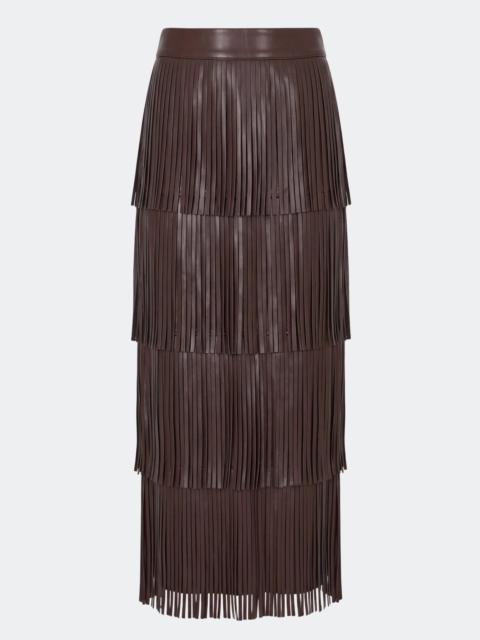 SIMONMILLER Za Za Vegan Leather Fringe Skirt In Dark Choco Brown
