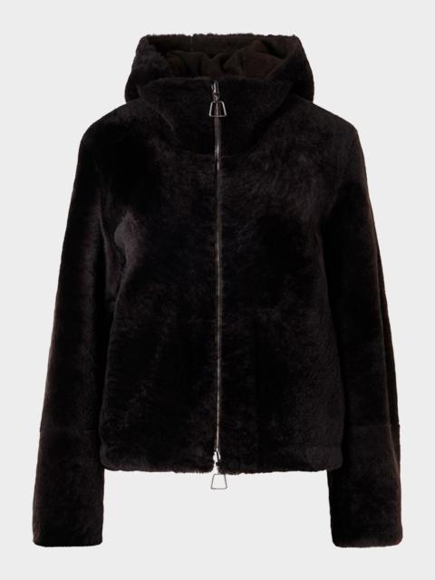 AKRIS Dino Reversible Lamb Shearling Zip Jacket With Detachable Hood