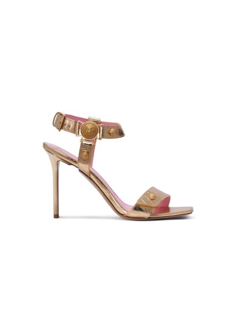 Balmain Eva sandals in mirrored leather with an embossed grid motif