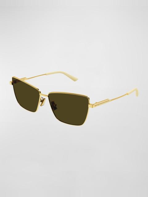Bottega Veneta Rectangle Golden Metal Sunglasses