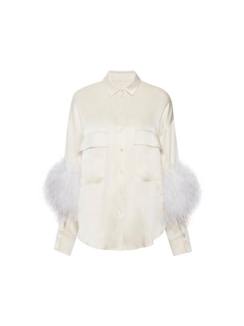 LAPOINTE Satin Button Down With Feathers