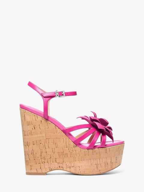 MICHAEL KORS Jacie Floral Embellished Leather Wedge Sandal