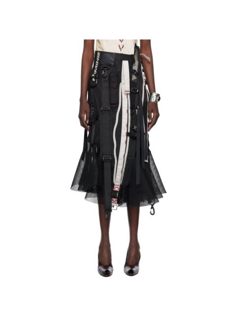 Junya Watanabe Black Multi Fabrics Mix Midi Skirt