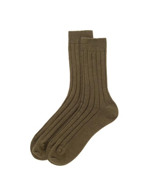 Johnstons of Elgin Men's Cashmere Ribbed Green Socks