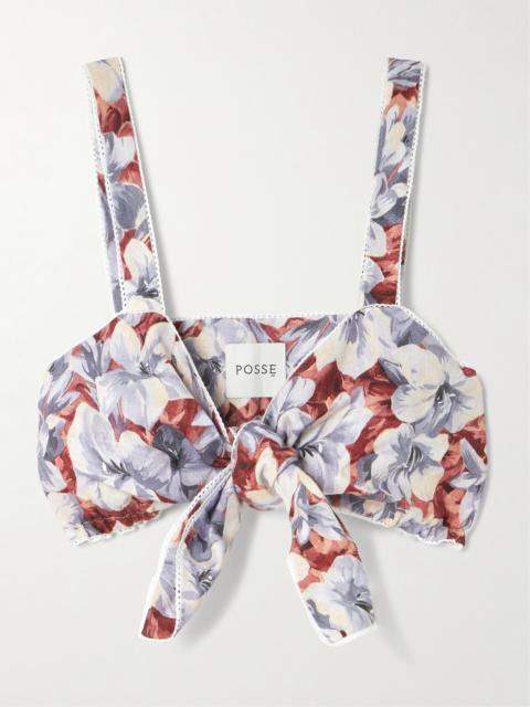 POSSE Luna Cropped Lace-trimmed Floral-print Linen Top